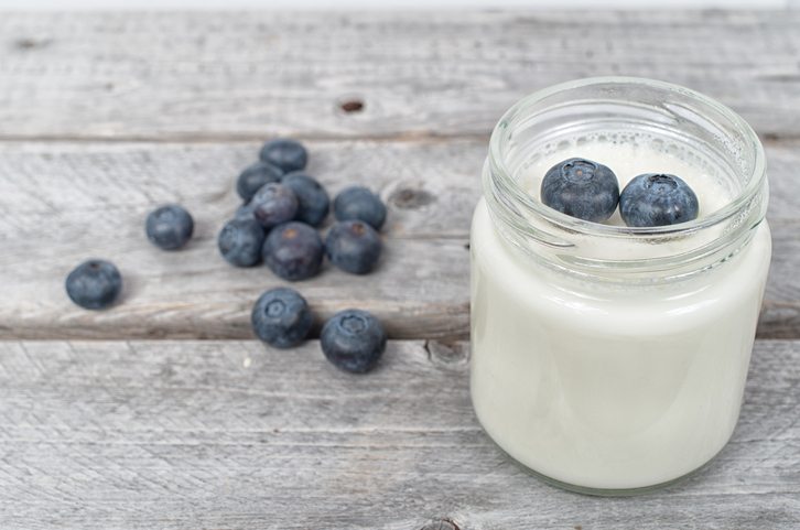 Homemade natural yogurt with blueberries fruits